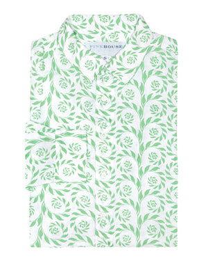 Mens linen shirt in Fern green print by designer Lotty B