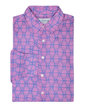 Men's linen shirt in blue and pink Shelltop print