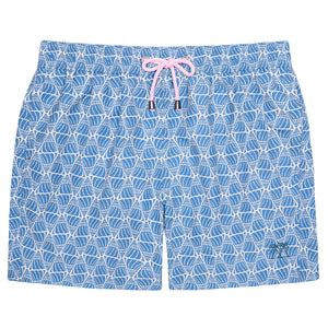 Men's quick dry swim shorts in blue Shelltop print recycled fabric