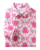 mens linen shirt in white with pink turtle print