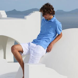 Mens pure cotton blue polo shirt holiday villa life