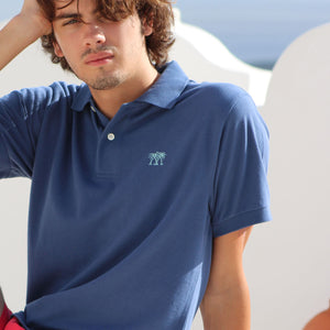Premium Mens pure cotton navy blue polo shirt Mustique island life