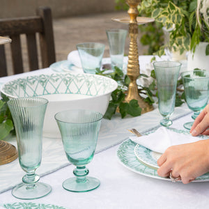 Summer tablescapes with fine bone china large serving bowl in green Palms design by Lotty B