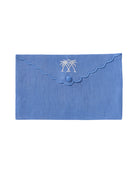 Pure linen envelope gift bag with crossed palms embroidery in white embroidery on Blue linen