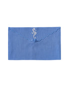 Pure linen envelope gift bag with seahorse embroidery in white embroidery on Blue linen