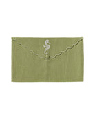 Pure linen envelope gift bag with seahorse embroidery in white embroidery on Sage green linen