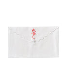 Pure linen envelope gift bag with seahorse embroidery in coral pink embroidery on White linen