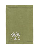 Pure linen placemat sage green with white palm embroidery – luxury island-style table linen by Pink House Mustique