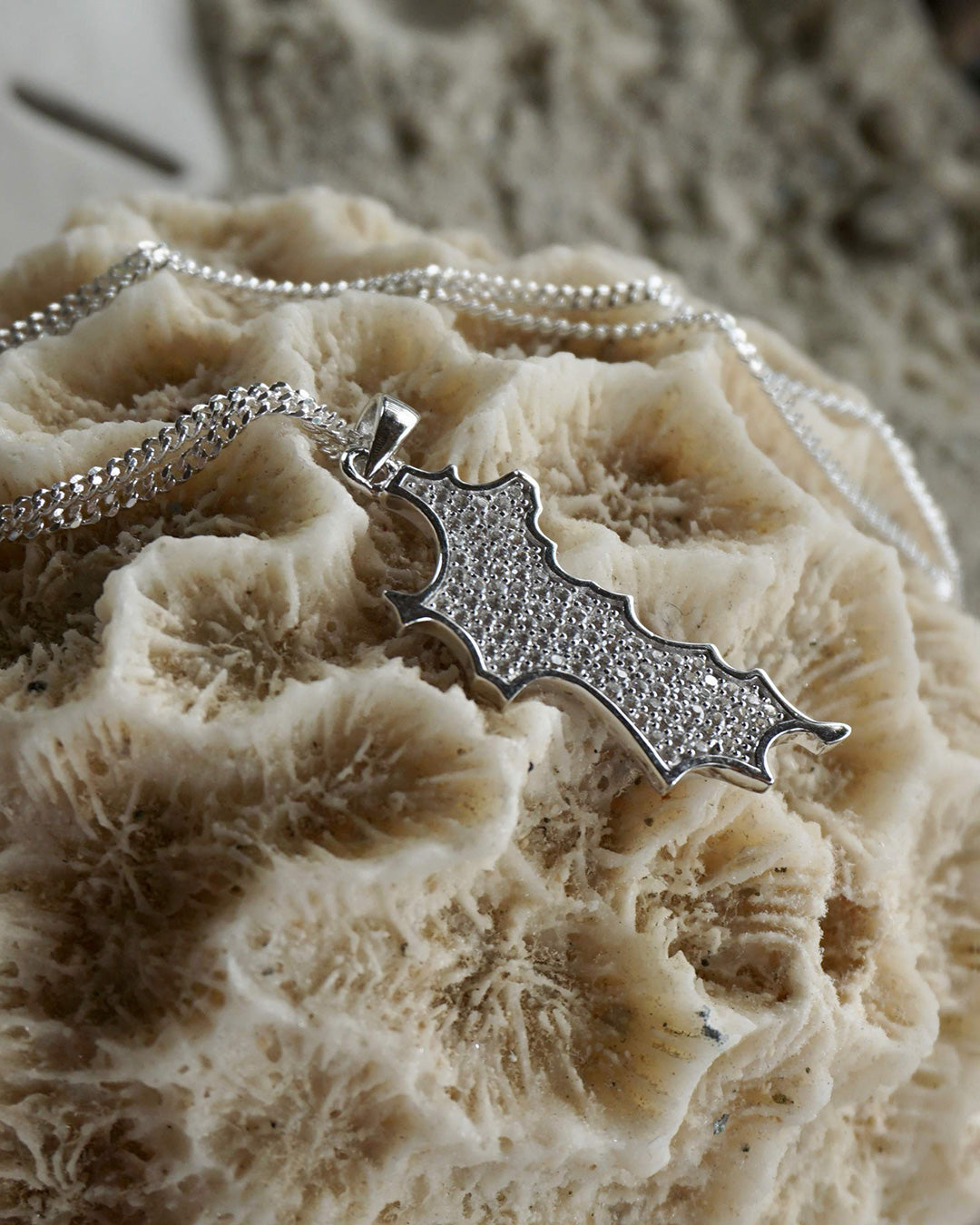 Hallmarked sterling silver Mustique island pendant with diamanté finish, made in England