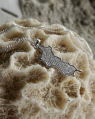 Hallmarked sterling silver Mustique island pendant with diamanté finish, made in England