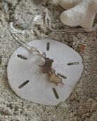 Solid sterling silver MINI Mustique island pendant necklace on sand dollar, made in England