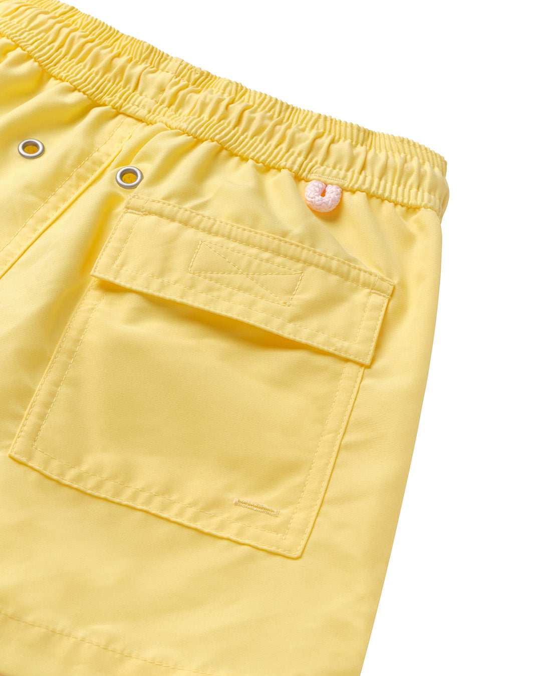 yellow swim shorts pocket detail