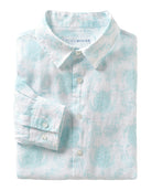 mens linen shirt in white with turtle print