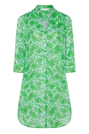 Womens linen dress in blue green floral Protea print by Lotty B for Pink House Mustique