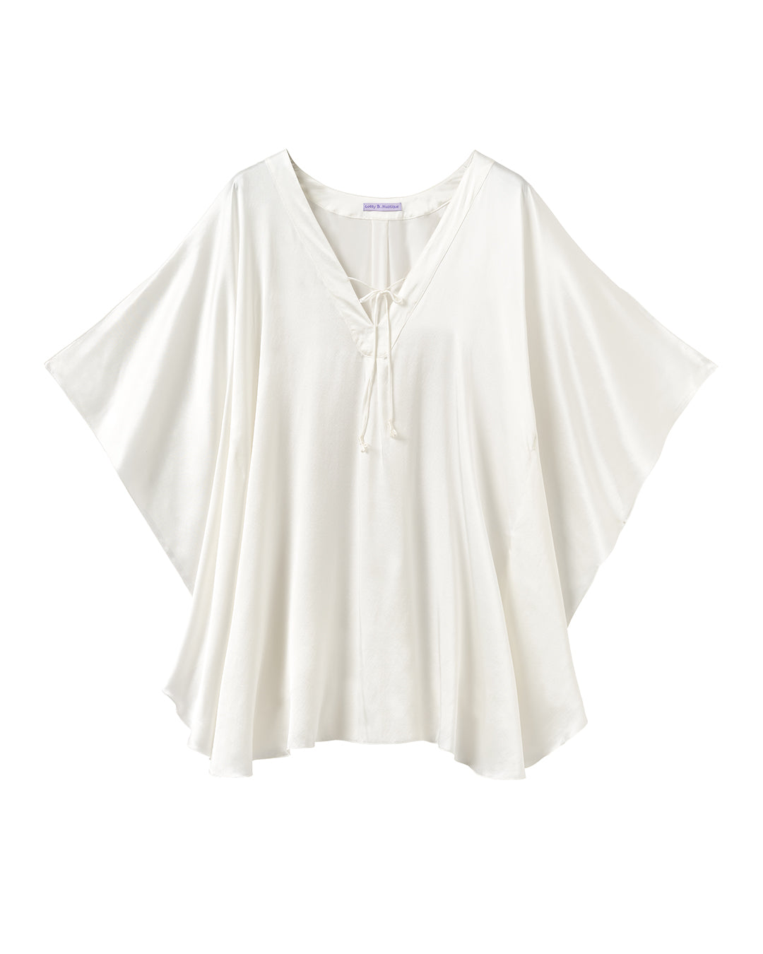 Pure charmeuse silk short kaftan in classic white by designer Lotty B