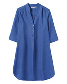 Linen Decima Dress in solid Dazzling Blue with 3/4 sleeves and V-neckline – casual day dress for women