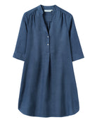 Linen Decima Dress in solid Ensign Navy Blue with 3/4 sleeves and V-neckline – casual day dress for women