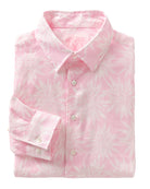 Men’s linen shirt in Agave pink print – lightweight, breathable, luxury resort wear from Pink House Mustique.