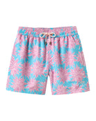 Men's swim shorts in turquoise pink Agave print, sustainable recycled fabric, tropical resortwear by Pink House Mustique