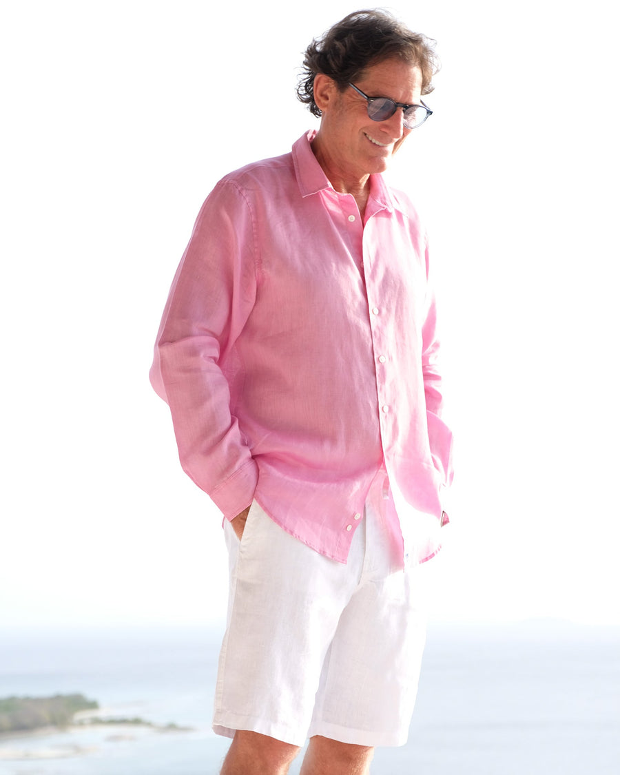 Mens designer Linen Shirt by Lotty B for Pink House Mustique in plain Fuchsia Pink