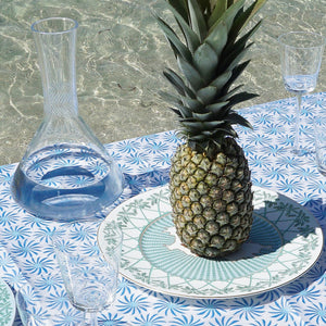 Outdoor picnics with fine bone china charger plate in Mustique Island green design by Lotty B