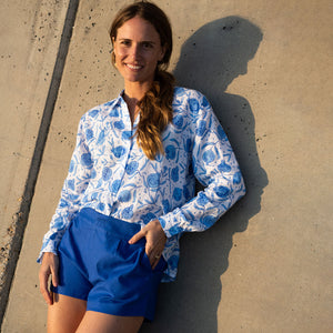 Linen Anastasia Shirt: POMEGRANATE - BLUE