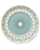 Fine bone china decorative charger plate in Palms Sage Green design by Pink House Mustique, handmade in England.