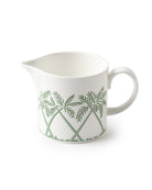 Fine bone china milk jug in Palms Sage Green design by Pink House Mustique, handmade in England.