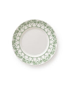 Fine bone china salad plate in Palms Sage Green design, elegant island-inspired tableware by Pink House Mustique.