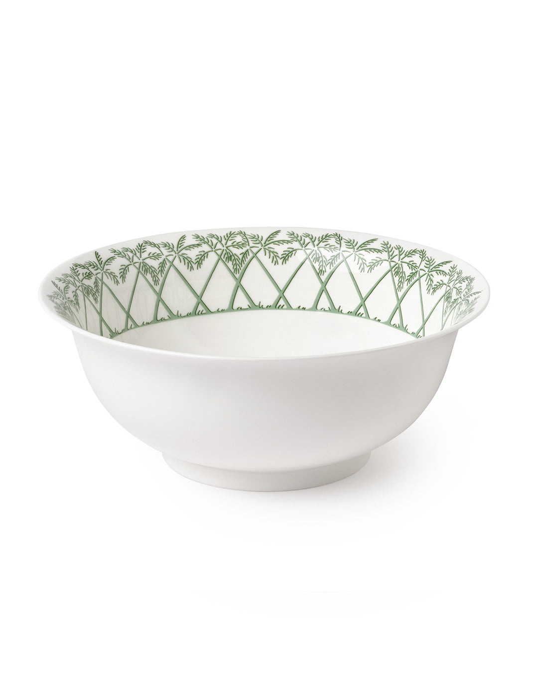 Fine bone china large serving bowl in Palms Sage Green design by Pink House Mustique, island-inspired handmade tableware.