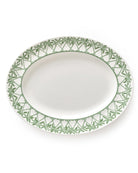 Fine bone china oval platter in Palms Sage Green pattern by Pink House Mustique, elegant British-made serveware.