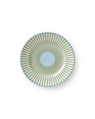 Fine bone china side plate in Palms Sage Green pattern by Pink House Mustique, handcrafted in England.