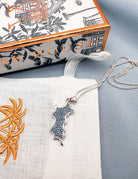 Sterling silver Mustique island pendant with blue zirconia crystals necklace and gift packaging Made in England