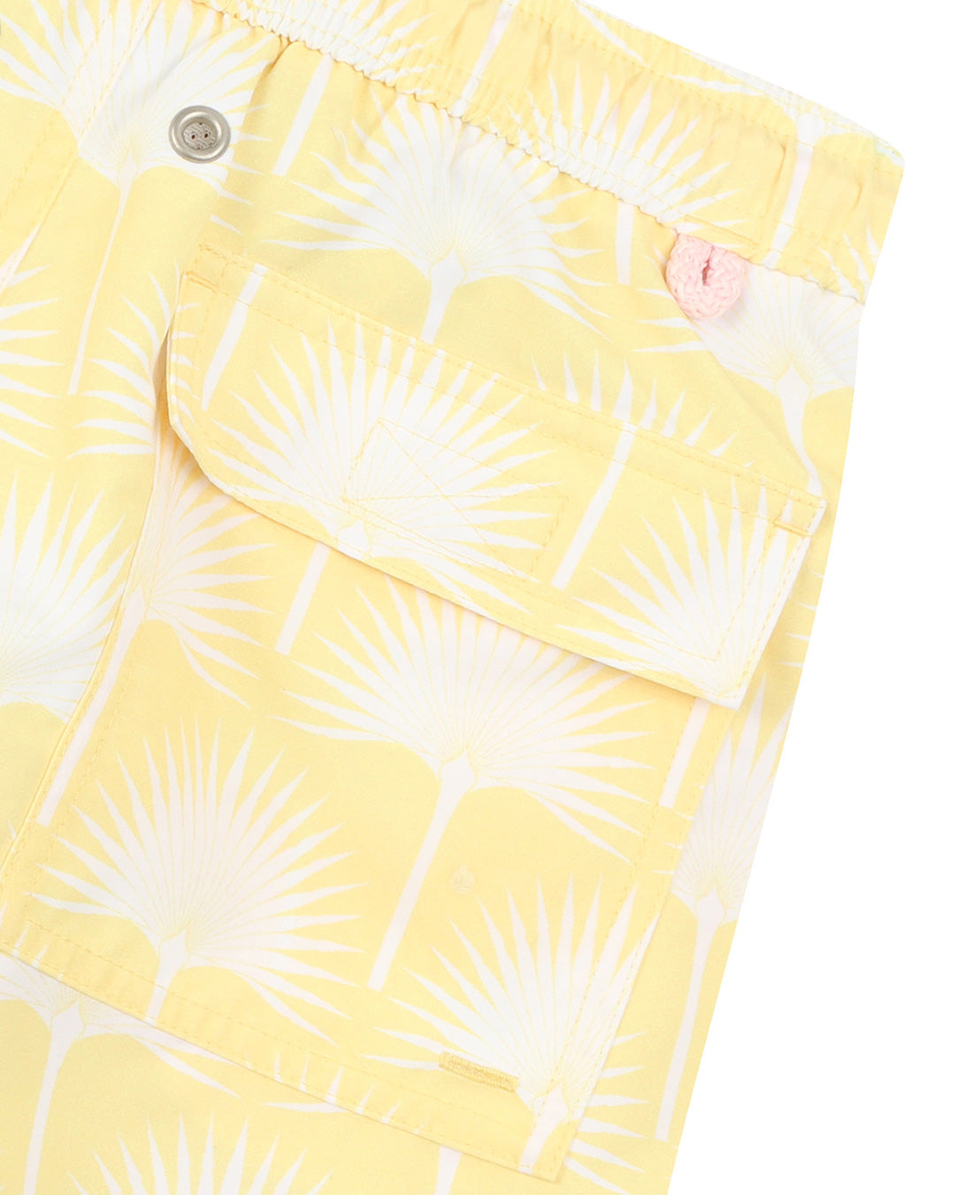 Back view of Boys Fan Palm Yellow swim shorts with velcro pocket