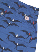 Back pocket detail of Frigate Bird Blue boys swim shorts with secure flap pocket
