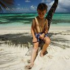 Boys swim trunks: GECKO - NAVY, Pink House Mustique childrens beach styles designer Lotty B 