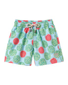 Boys' Watermelon swim shorts in sky blue with elasticated drawstring waist and recycled quick-dry fabric