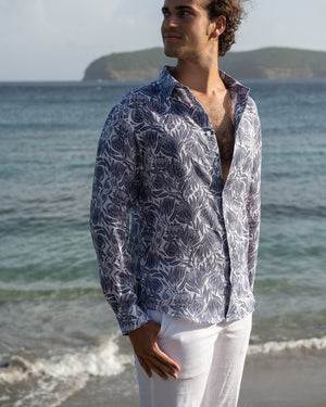 Floral print mens linen shirt vacation style