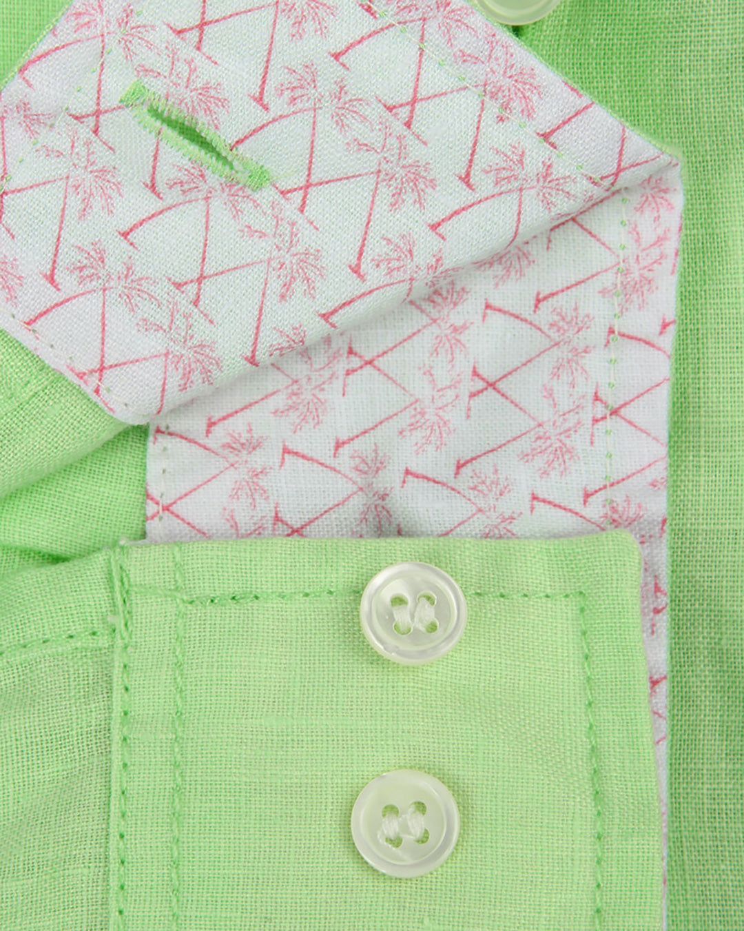 Childrens Linen Shirt: PISTACHIO GREEN contrast cuff & collar detail