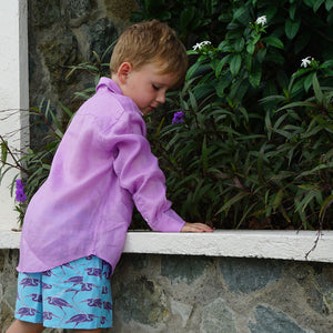 Children's plain lilac linen holiday shirt