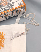 Sterling silver Mustique island pendant with clear zirconia crystals necklace Pink House Mustique gift packaging