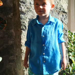 Children's hypoallergenic blue linen summer shirt