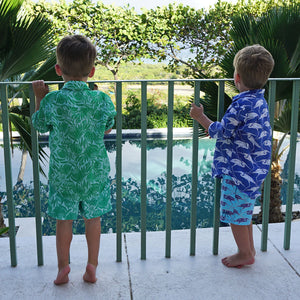 Cool kids resort wear holiday outfit with egret print, Villa Coccoloba, Mustique