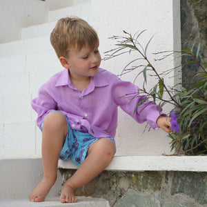 Children's plain lilac linen vacation shirt