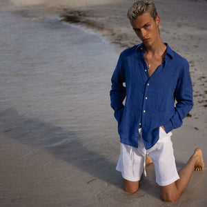 Mens plain white linen beach shorts