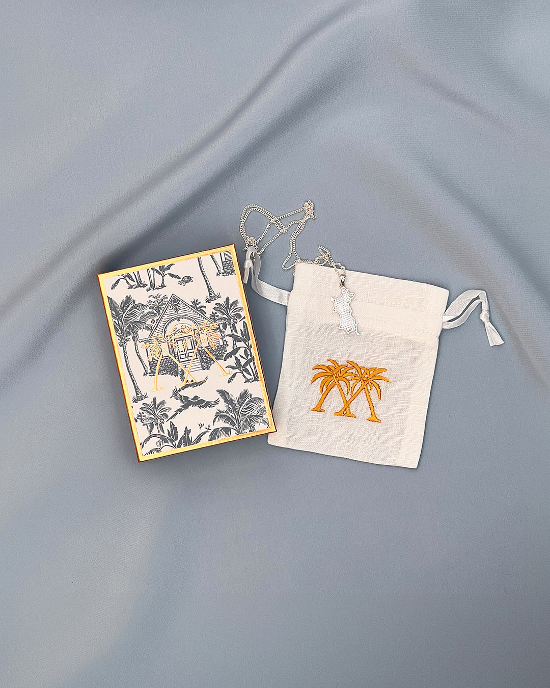 Sterling silver Mustique island pendant with clear zirconia crystals necklace gift box Made in England