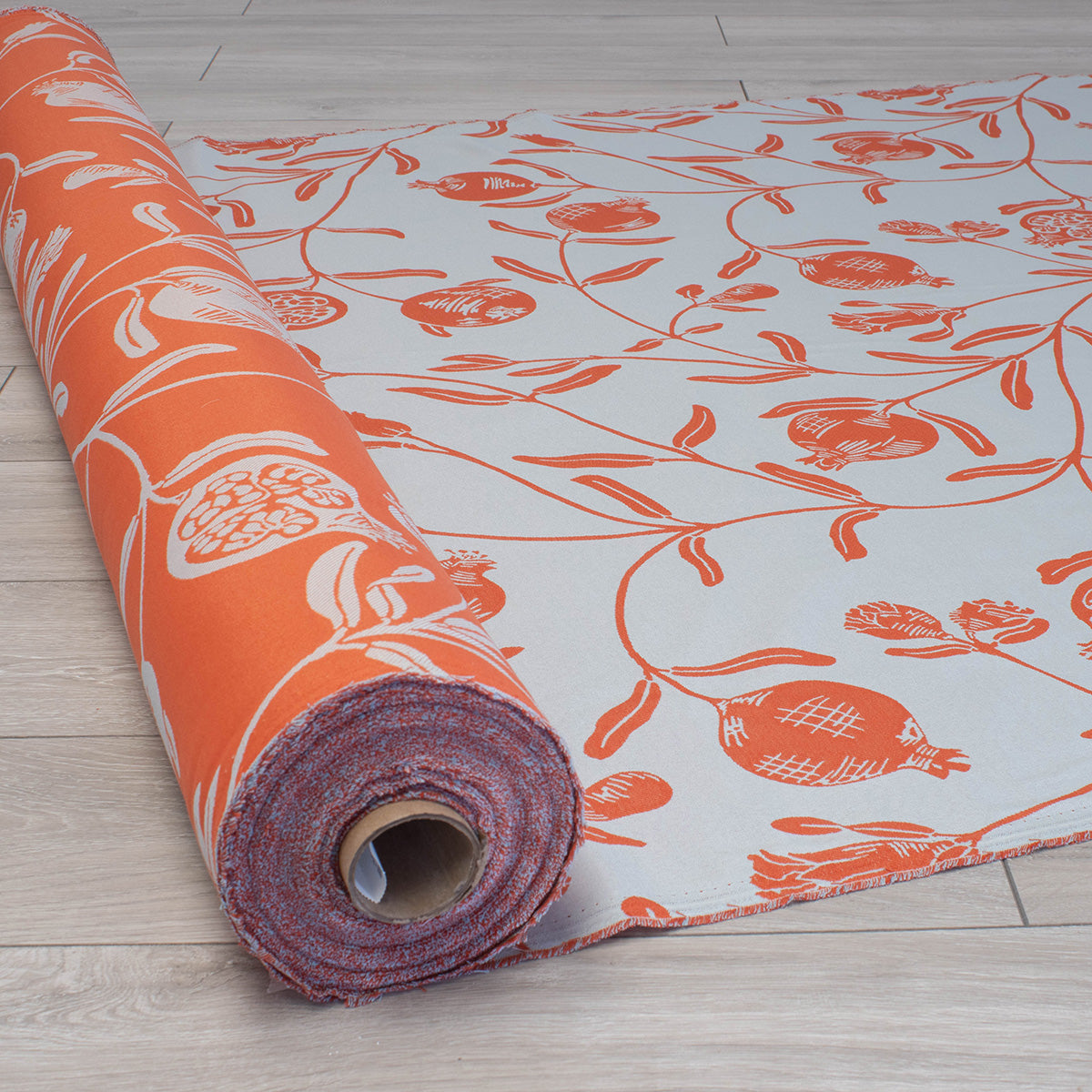 Performance Fabric Drapery FAN PALM SILVER / RUST ORANGE on the roll