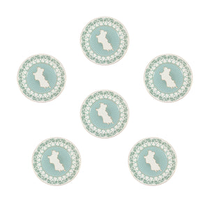 Fine Bone China decorative charger plate set (6 pieces) in Mustique Island green design by Lotty B