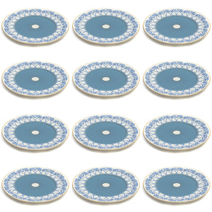 Fine Bone China decorative charger plate set (12 pieces) in Palms blue design by Lotty B