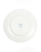 Backstamp branding Pink House fine bone china charger plate, Palms Azure blue design, made in England